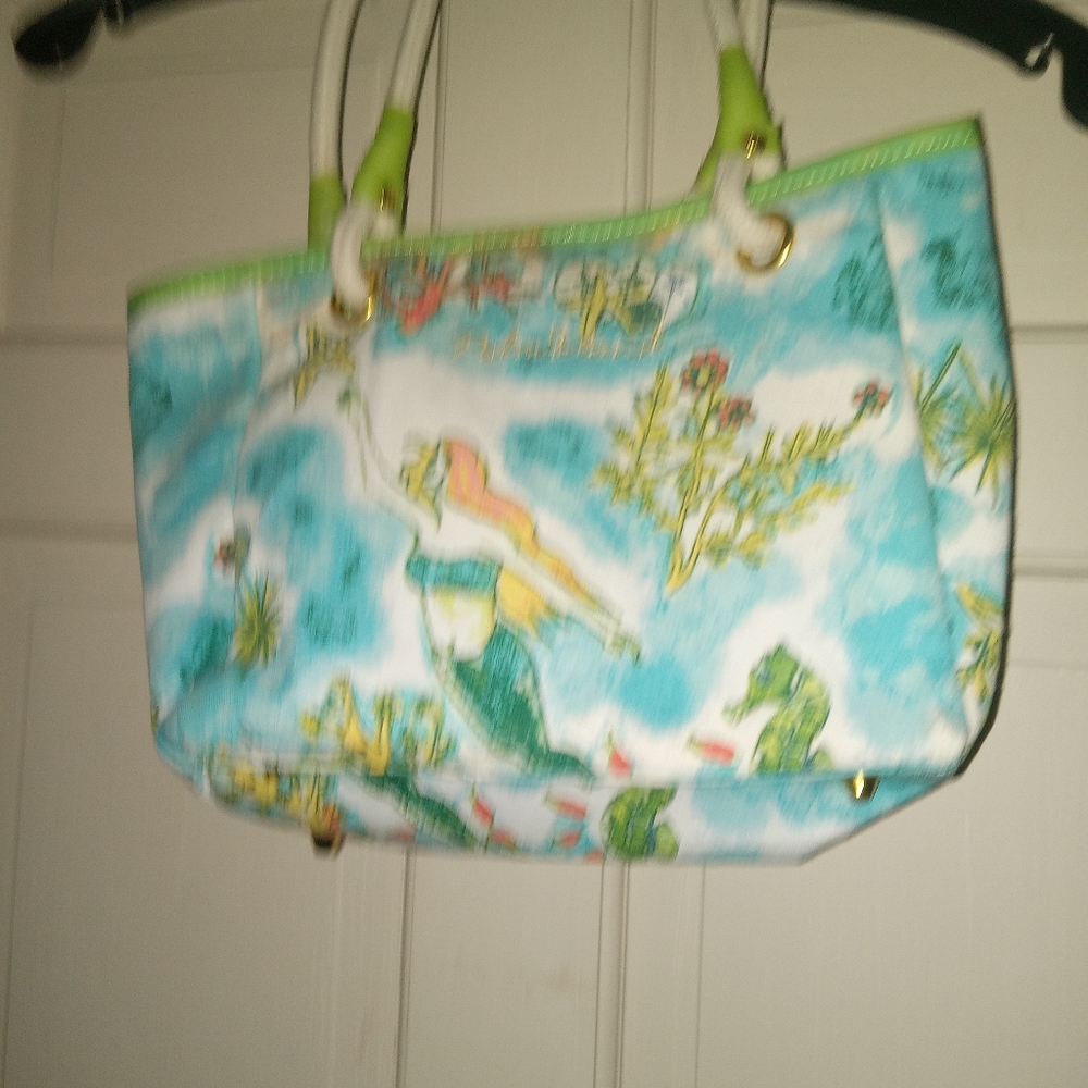 Palm Island Tropical Ocean tor cloth Embroidered Mermaid sea life new tote